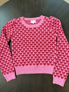 freshman Pink and Red Heart Jacquard Crewneck Sweater